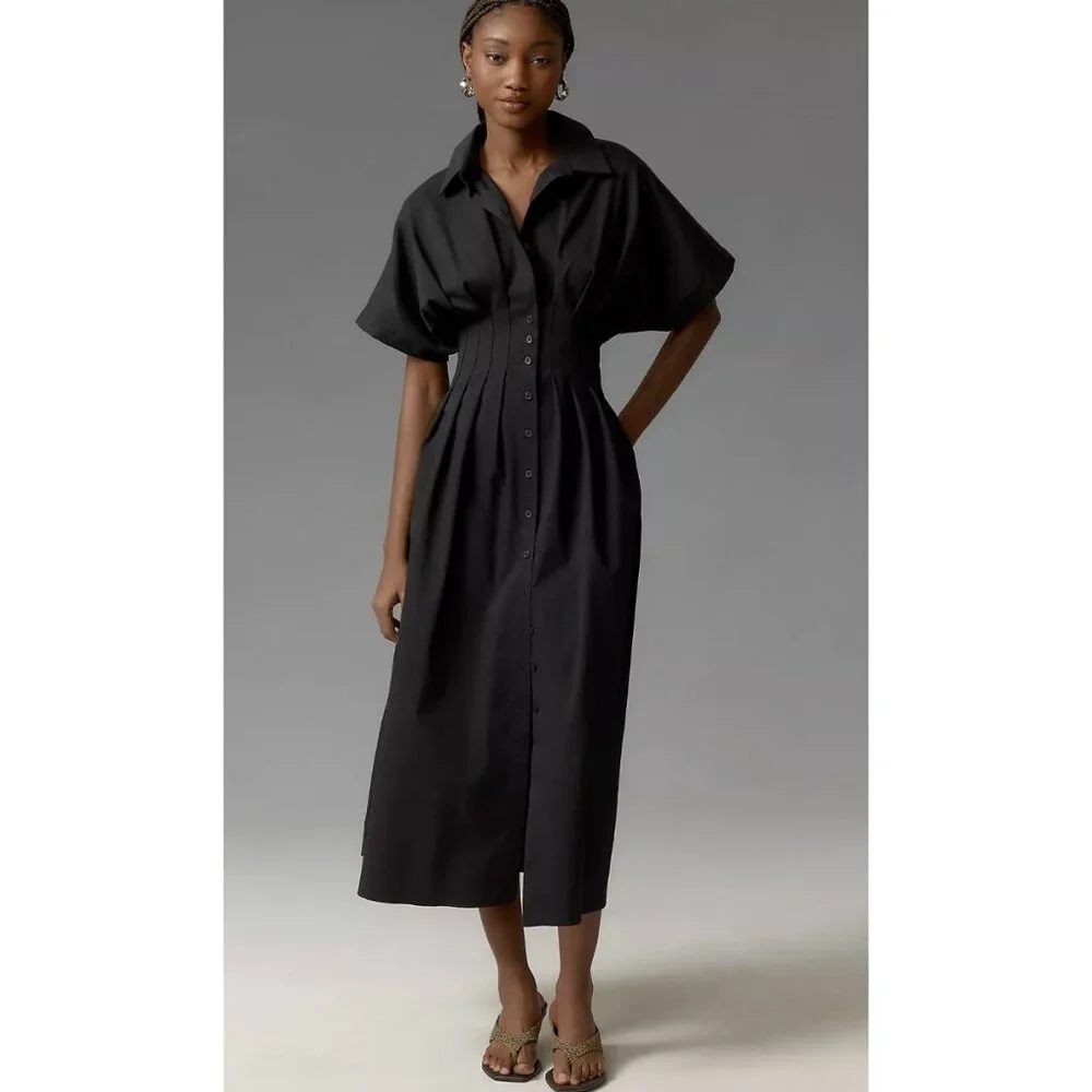NWD Anthropologie Exquise The Tobie Button-Front Pleated Shirt Dress Size Large